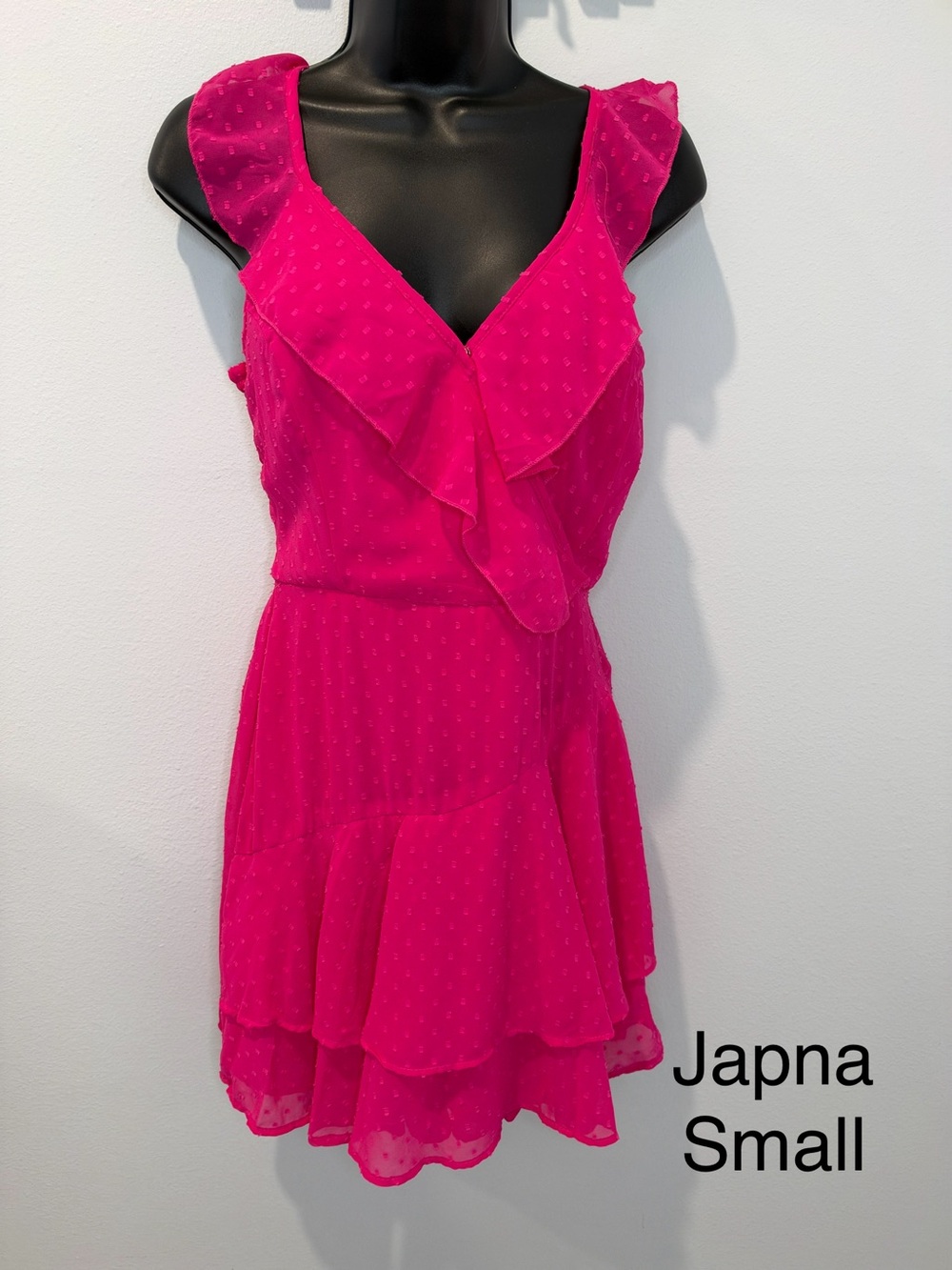 Japna Bright Hot Pink Ruffle Tiered Mini Romper